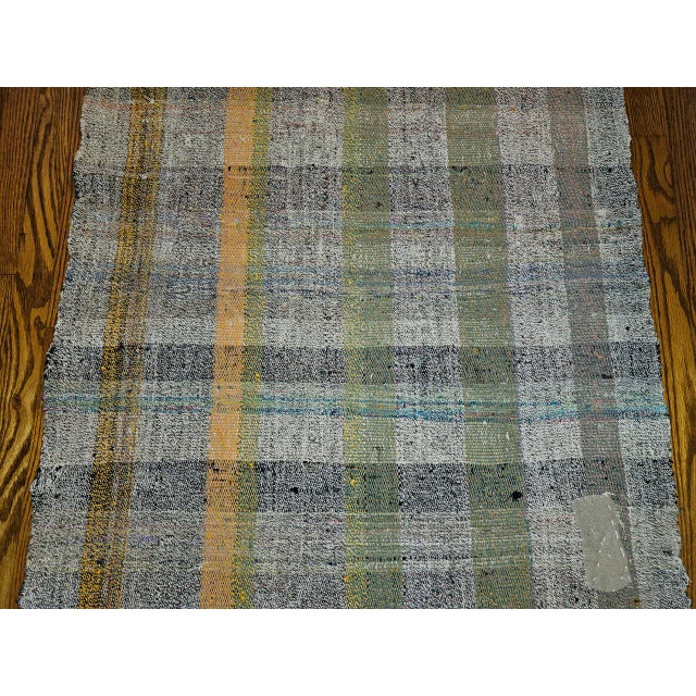 Textile Vintage Turkish Kilim Runner, Flatwoven Wool, Stripe Pattern, Ivory & Green, 3x7 For Sale - Image 7 of 9