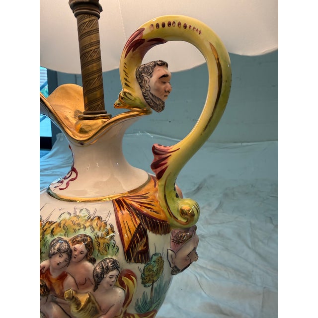Capodimonte Mid 20th Century Pair of Italian Capodimonte Style Hand-Painted Figural Urn Table Lamps For Sale - Image 4 of 8