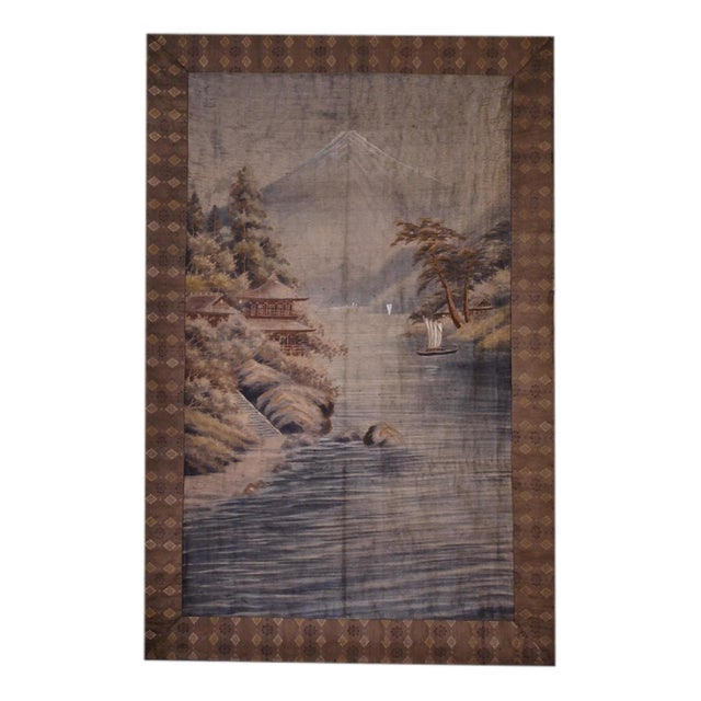 Japanese School, Lake under Mount Fuji, Embroidered Panel For Sale