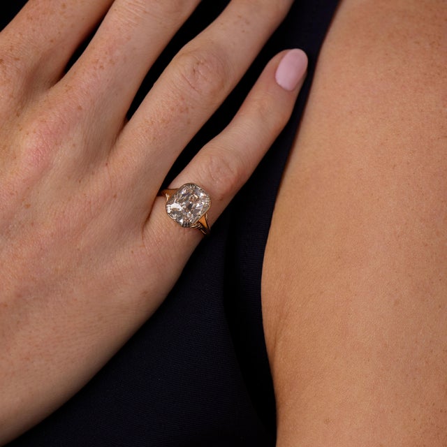 1900 - 1909 1900-1909 Victorian Gia 2.76 Carat Old Mine Cut Diamond 14k Rose Gold Engagement Ring, Size 4.5 For Sale - Image 5 of 6
