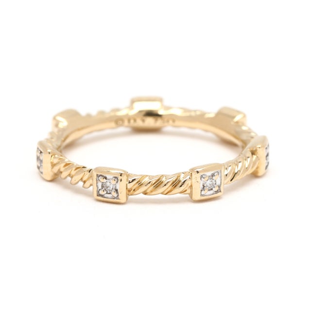 Stones: diamond round brilliant cut .06 ctw Ring Size: 5 Rise Off Of Finger: 2.4 mm Width: 3.1 mm (2 mm cable) Weight: 1.8...