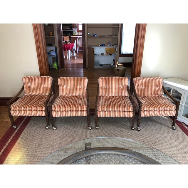 Mid Century Velvet Upholstered Dining Chairs On Casters Set Of 4