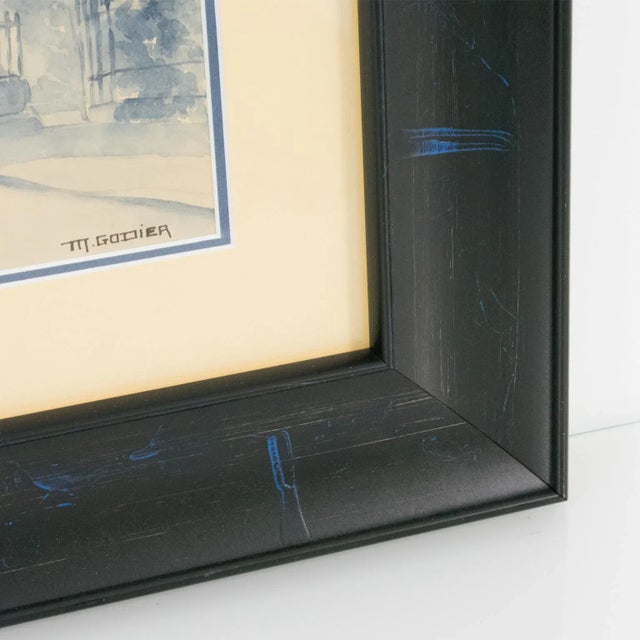 Notre Dame De Paris Cathedral Blue Watercolor Painting by M. Godier For Sale - Image 11 of 13