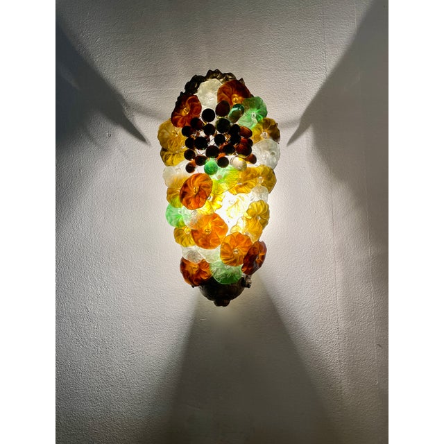 Green Art Nouveau Murano Glass Grape Cluster Wall Sconce, 1900s For Sale - Image 8 of 15