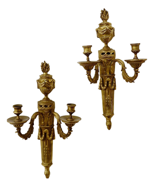 Napoleon III Gilt Bronze 2-Branch Candle Sconces, Mid-19th Century, Set of 2