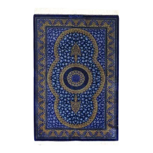 Navy Blue Fine Hand Knotted Persian Pure Silk Qum Rug