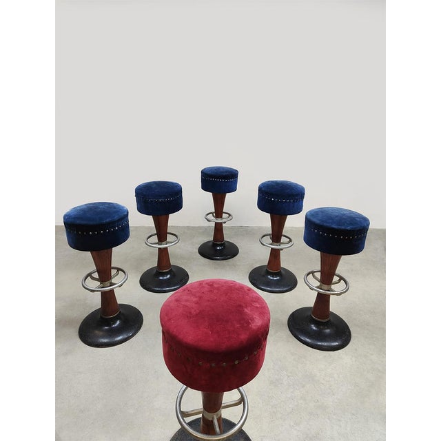 1940s Vintage Art Deco French Cafe Bar Stools, 1940s, Set of 6 For Sale - Image 5 of 7