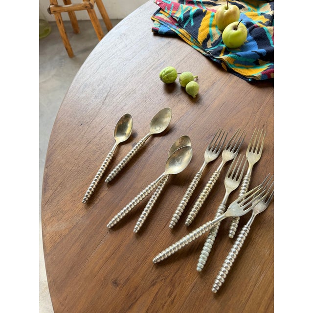 Antique Graphic Silver Cutlery for Six People, 1980s, Set of 24 For Sale - Image 10 of 11