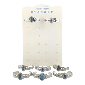 1950s Simulated Turquoise Indian Bracelet Display & 8 Cuffs From Western Trade Post