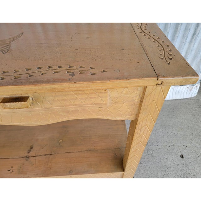 1940s Hand Carved Rustic Rancho Hacienda Monterey Console Table 1940's For Sale - Image 5 of 12