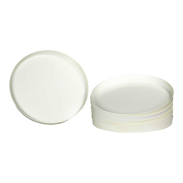 1970s Mid Century Modern Trays Round White Plastic Splatter Platters by Sabe’s For Sale