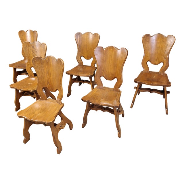 Rustic Dutch Oak Dining Chairs, 1960s, Set of 6 For Sale
