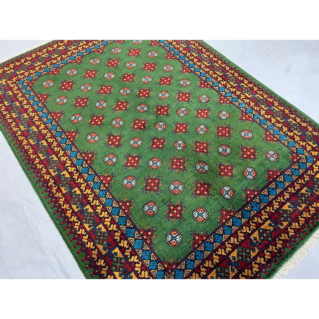Green Turkmen Mori Gul Wool Area Rug, 5'7" X 7'7" For Sale - Image 9 of 14
