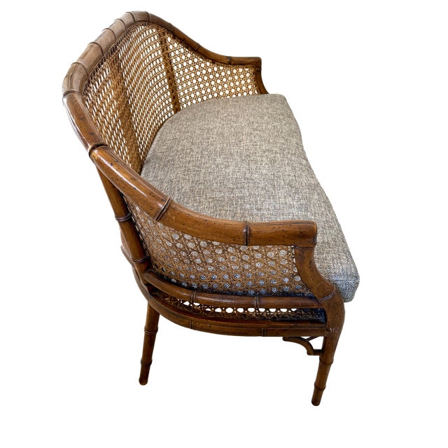 Chinoiserie Faux Bamboo & Caned Barrel Back Settee Loveseat For Sale - Image 10 of 12