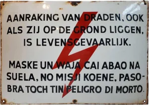 Enamel Warning Sign in English and Papiamento, 1960s