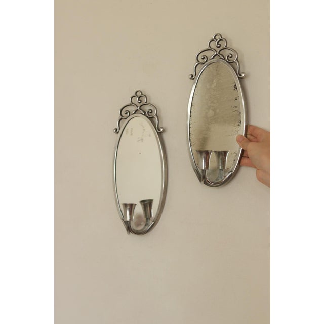 Mid-Century Swedish Pewter Sconces with Mirror by Svenskt - Tenn, Set of 2 For Sale - Image 10 of 13
