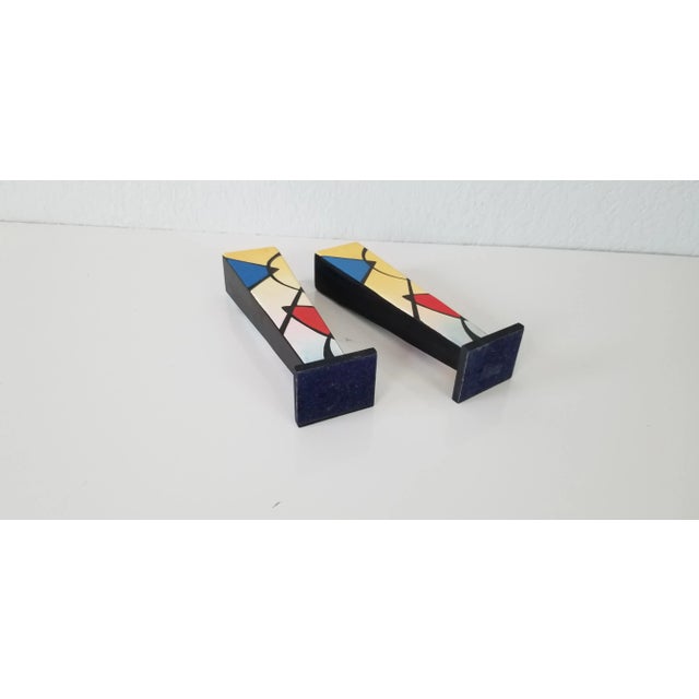 Postmodern 1990s Postmodern Memphis Style Hand Painted Candle Holders - A Pair/ Sold For Sale - Image 3 of 7