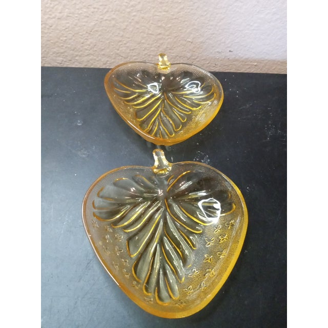 Gorgeous Pair of Tiffin Amber Depression Glass Circa 1950 Leaf Trinket Holders For Sale - Image 4 of 4