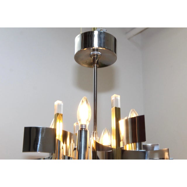 Metal 1970s Gaetano Sciolari Brass and Chrome Chandelier For Sale - Image 7 of 13