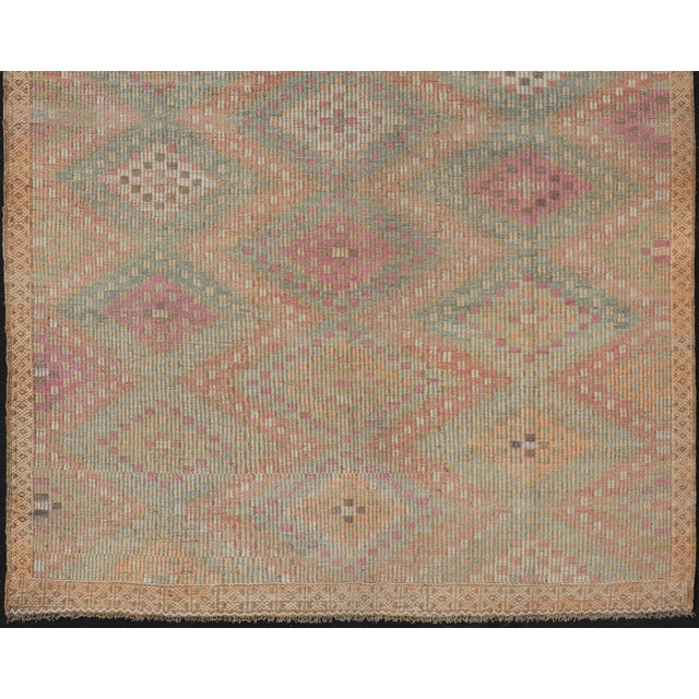 Vintage Turkish Kilim Rug With Peach, Sage, Gold and Soft Pink Diamonds 5'11 X 10'0 For Sale In Atlanta - Image 6 of 15