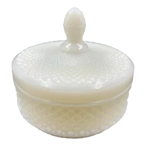 Vintage Westmoreland Diamond Cut Milk Glass Dish With Fitted Lid