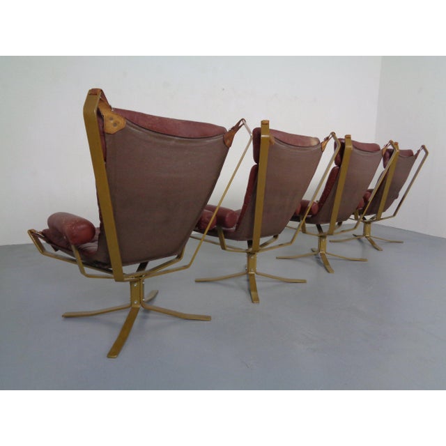 Gold Danish Leather & Steel Super Star Chairs from Trygg, Denmark, 1970s, Set of 4 For Sale - Image 8 of 18