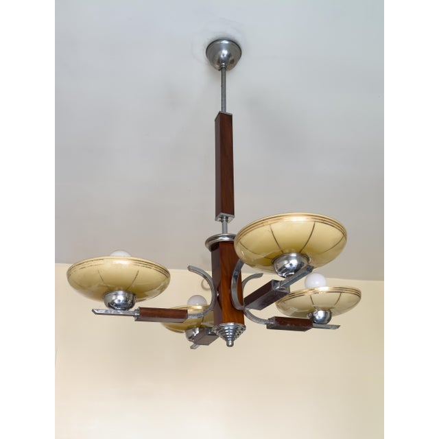 Vintage Art Deco Chrome and Yellow Hanging Lamp, 1930s For Sale - Image 6 of 7