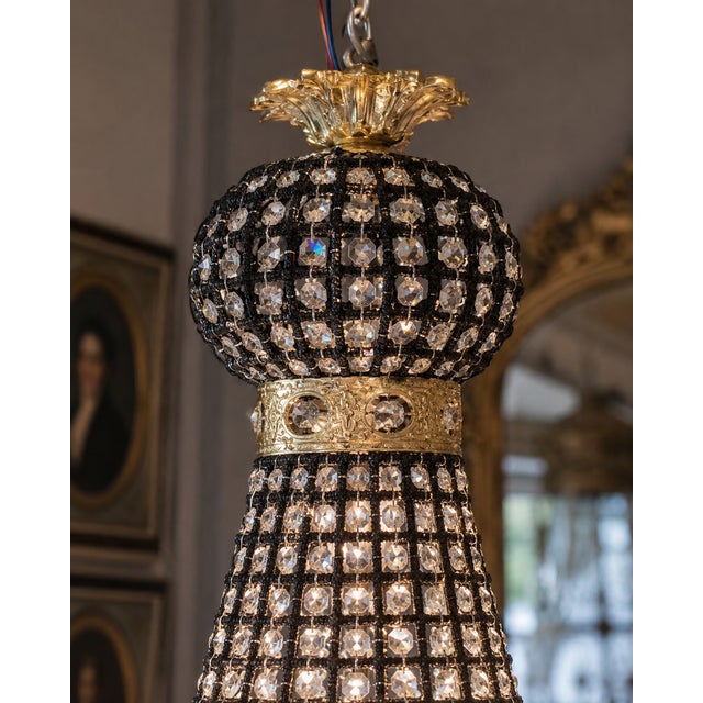 Late 20th Century Late 20thC French Louis XVI Black Gold Chandelier For Sale - Image 5 of 8