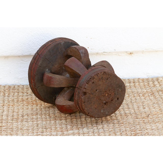 Brown Handcarved Semi-Abstract Painted African Stool For Sale - Image 8 of 9