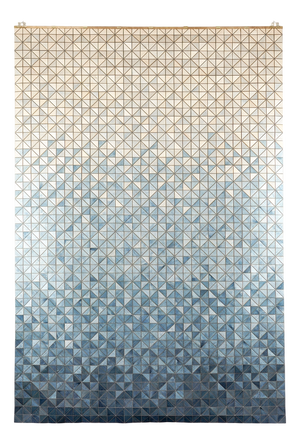 Fading Blue Wall Tapestry in Wood and Textile by Elisa Strozyk