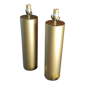 Vintage Pair of 1970s Cylindrical Brass Table Lamps
