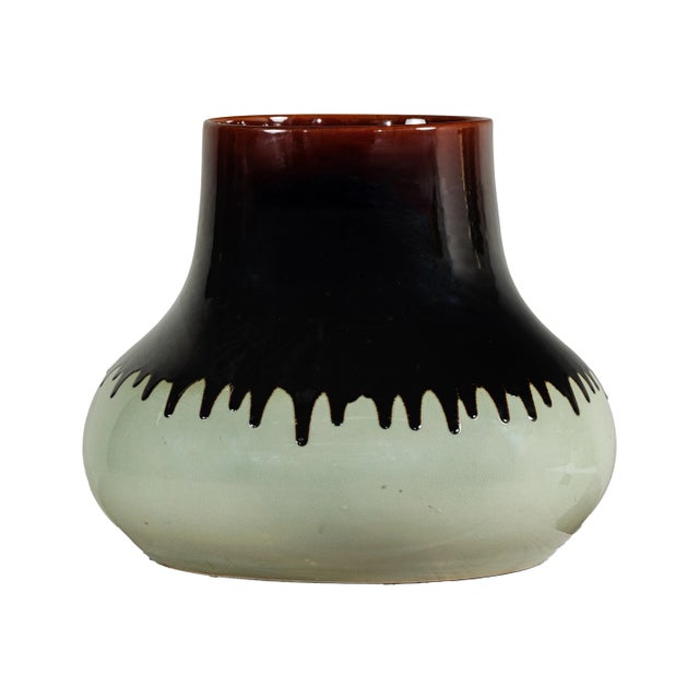 Auburn Artisan Ceramic Vase with Two-Tone Glaze and Wide Mouth Opening For Sale - Image 8 of 12