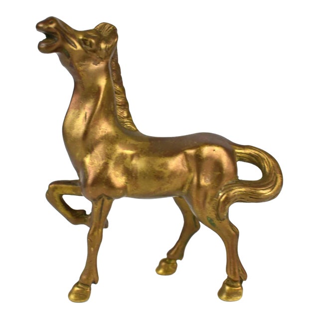 Mid 20th Century Solid Gold Brass Horse Figurine For Sale