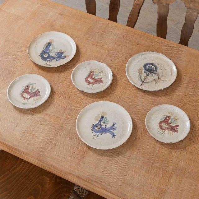 Lovely vintage 1960s French ceramic plate made by artist Gustave Reynaud. Ceramic with hand painted rooster motif in red...