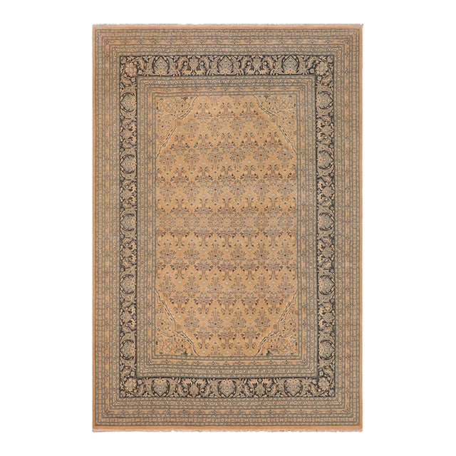 Shabby Chic Nude/Dark Green Wool Rug - 9'2'' X 12'0'' For Sale