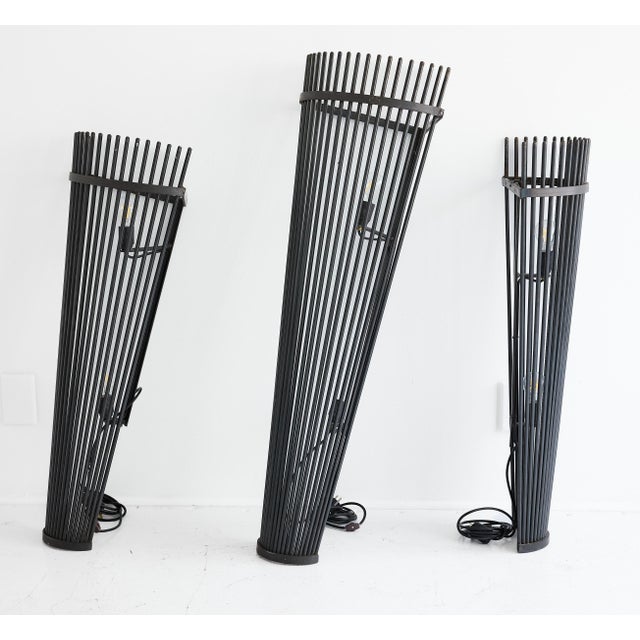 Set of Three Monumental Modernist Steel Rod Wall Sconces, Switzerland For Sale - Image 12 of 16