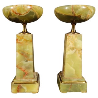 Art Deco Decorative Cups in Onyx and Gold Bronze, 1920, Set of 2 For Sale