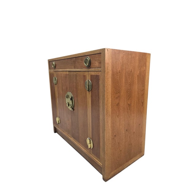 Late 20th Century Vintage Chinese Elm Campaign-Style Cabinet With Brass Hardware For Sale - Image 5 of 11