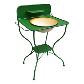 Vintage Green Metal Washstand with Enamel Basin, 1950s For Sale