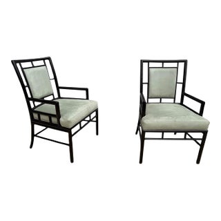 Late 20th Century Pair of McGuire San Francisco Asian Modern Faux Bamboo Lounge Chairs For Sale
