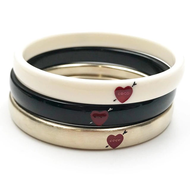 Chanel Chanel Gold Ivory Black Love Arrow CC Bracelet Bangle For Sale - Image 4 of 5