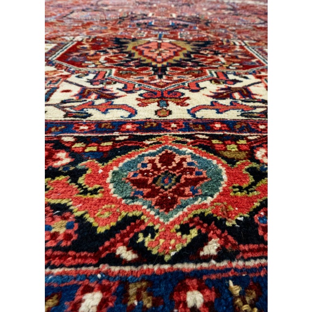 Early 21st Century Red & Navy Blue Oriental Handwoven Vintage Rug 7'10" x 10'11" For Sale - Image 5 of 9
