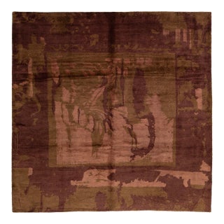 Abstract Figurative Modern Tibetan Rug in Wool and Silk, Earth Tones For Sale