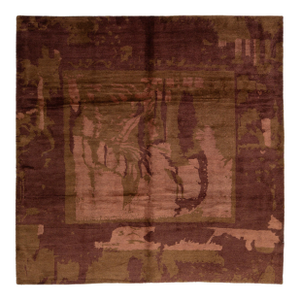 Abstract Figurative Modern Tibetan Rug in Wool and Silk, Earth Tones