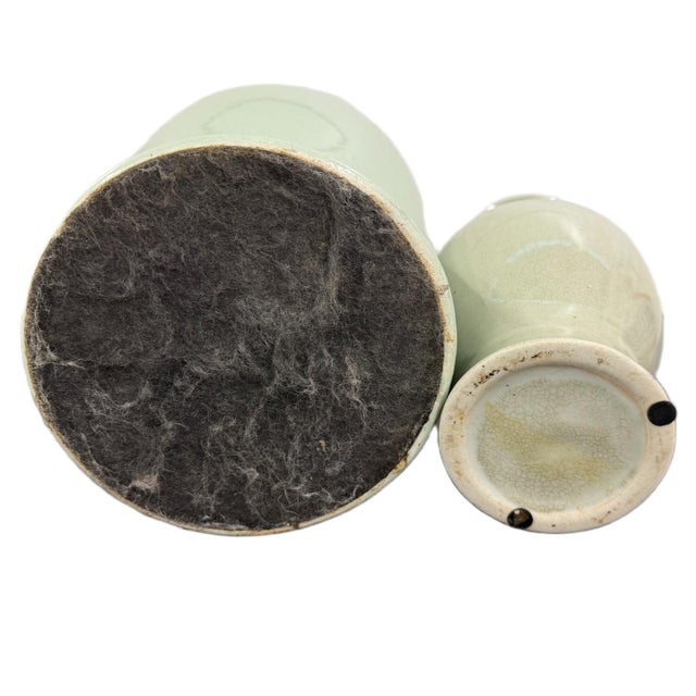 Ceramic Vintage Chinoiserie Monochrome Celadon Ceramic Baluster Vases - Pair For Sale - Image 7 of 7