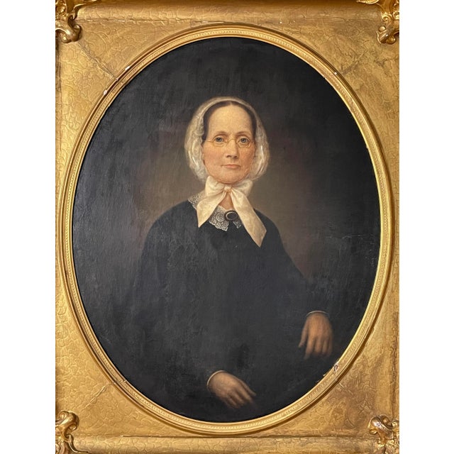 19th Century Large Victorian Portrait of Woman in Coved Wood and Gesso Gilt Frame For Sale - Image 4 of 13