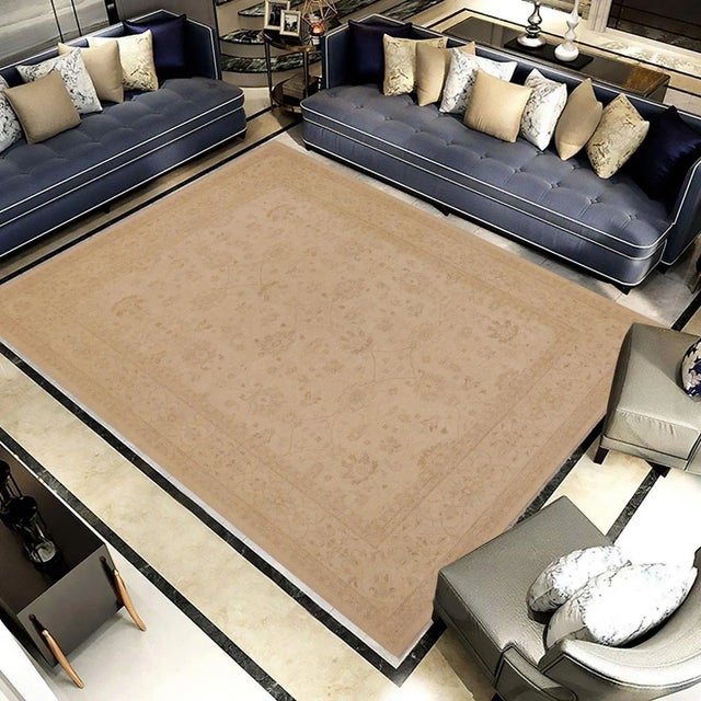 Contemporary 1990s Boho Chic Kafkaz Sun-Faded Lt. Tan/Tan Hand-Knotted Rug - 9'3 X 12'4 For Sale - Image 3 of 9