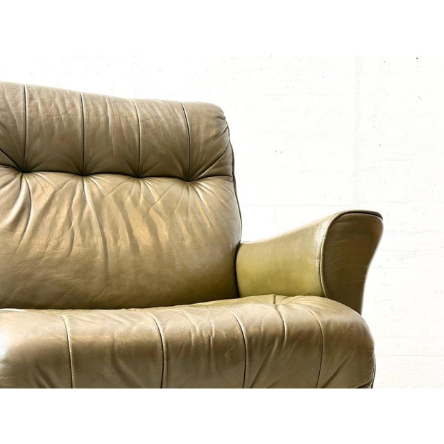Olive Green Leather Sofa, 1970s For Sale - Image 13 of 16