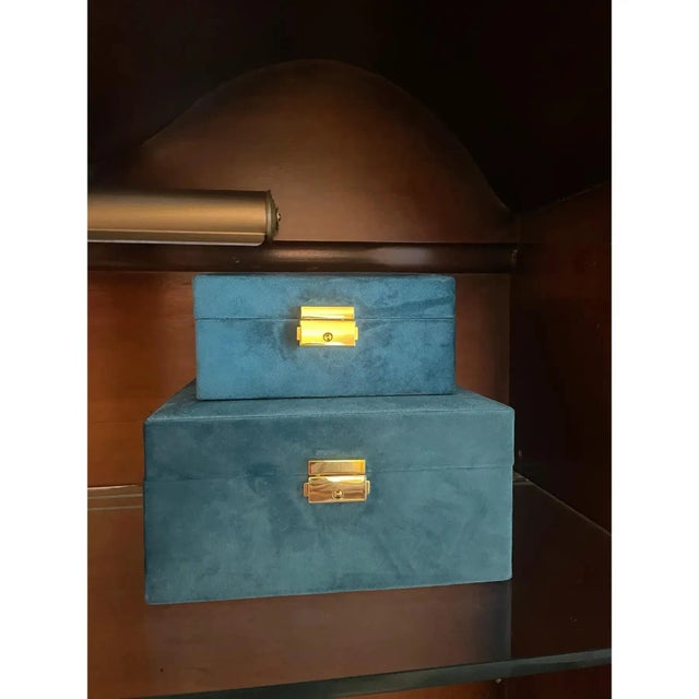 Teal Modern Transitional Style Decorative Box- A Pair For Sale - Image 8 of 10