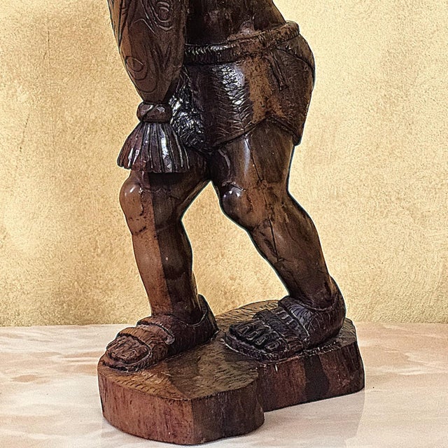 Wood Vintage Hand-Carved Filipino Igorot Warrior Wood Sculpture – 23” For Sale - Image 7 of 18